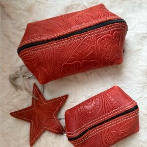 Holy Cow NEW Buckaroo set small and mini $100 Embossed Red Leather Bag Set